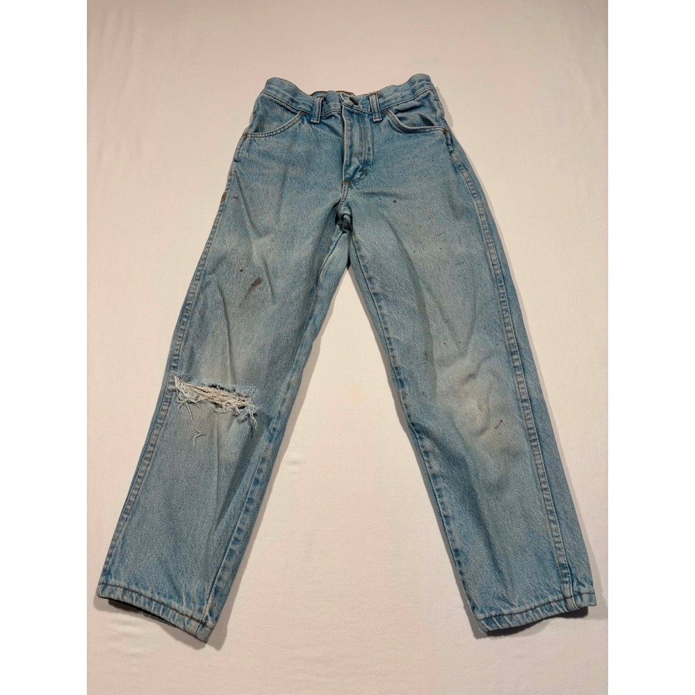 Vintage Rustler Kids Jeans Light Wash Distressed Straight Leg Made in USA 10 Reg